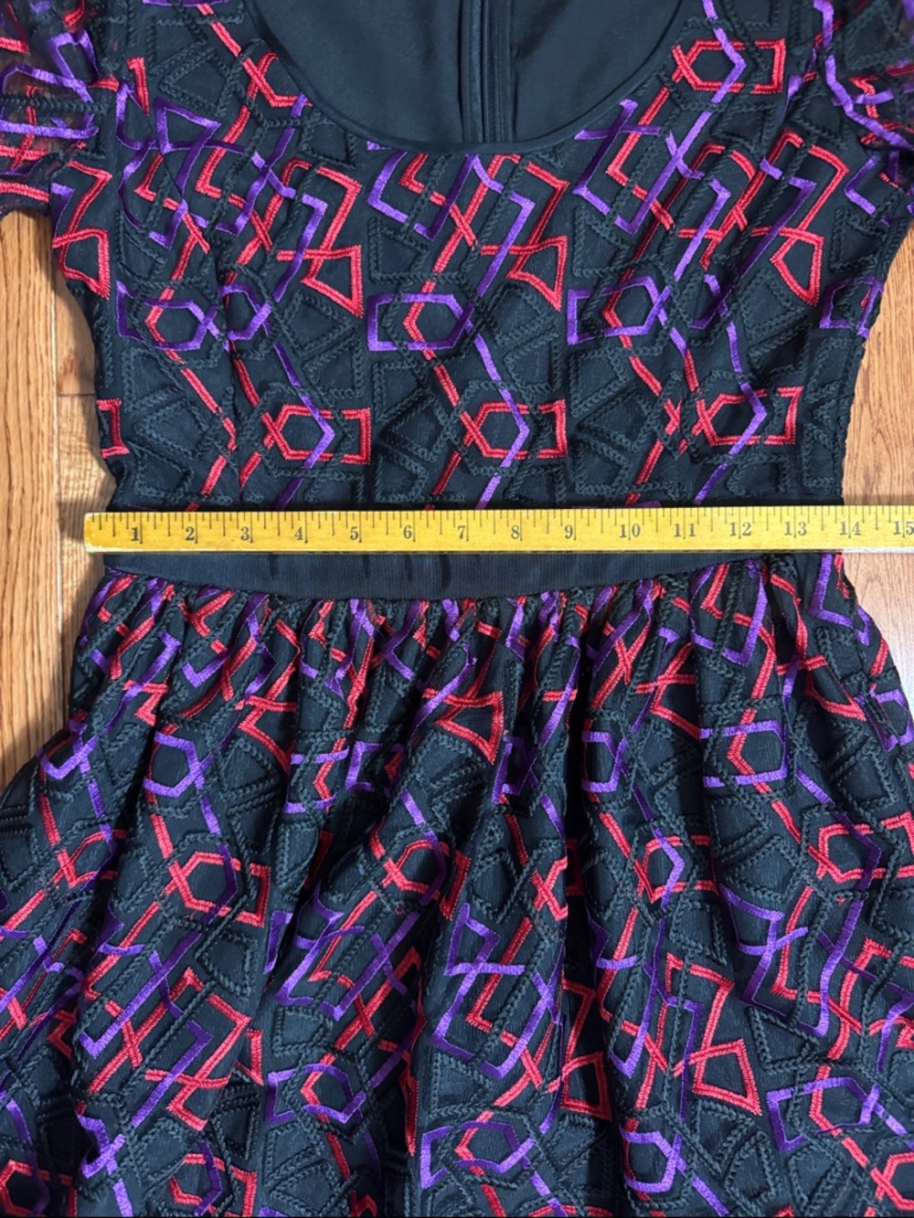 Emporio Armani Black Midi Dress with Red & Purple Geometric Embroidery - Picture 7 of 8